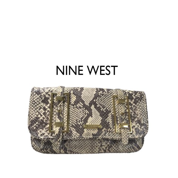 NINE WEST PYTHON Snakeskin Gold Chain Detail Clutch Shoulder Strap Cross… - Picture 1 of 4